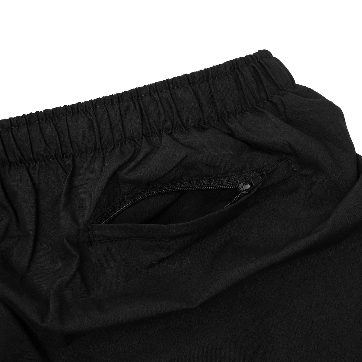 COBRA CAPS Microfiber Shorts in BLACK — Back Pocket with Zipper Detail