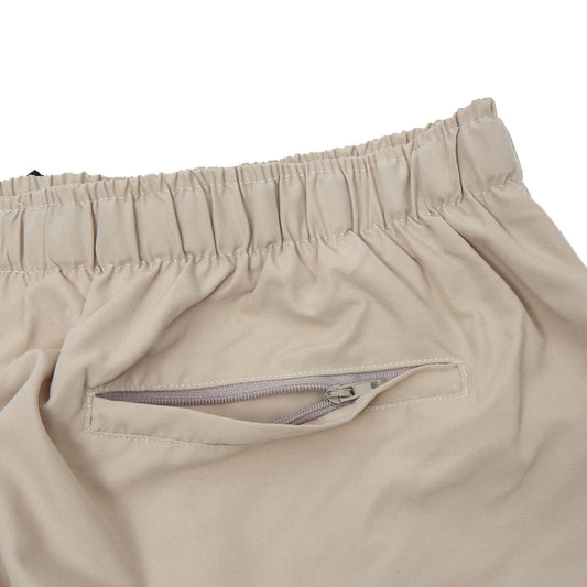 COBRA CAPS Microfiber Shorts in KHAKI — Back Pocket with Zipper Detail