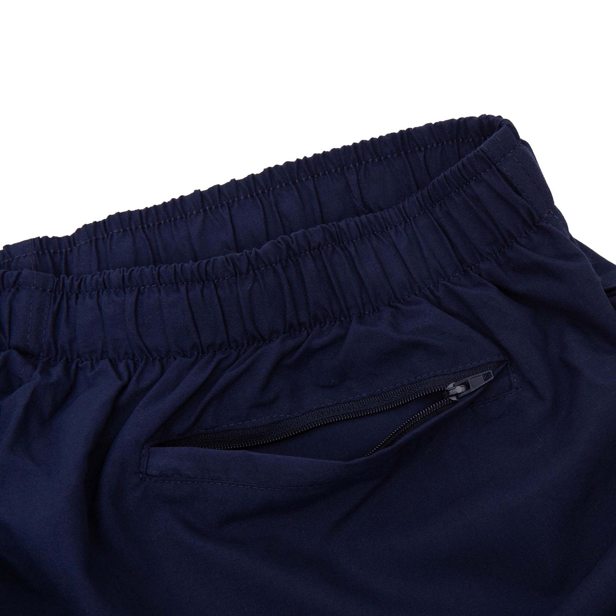 COBRA CAPS Microfiber Shorts in NAVY — Back Pocket with Zipper Detail