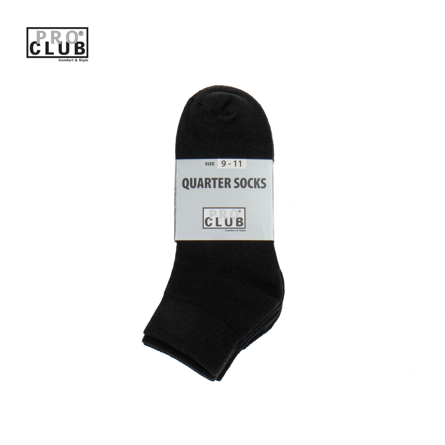 PROCLUB 6.5oz Heavyweight 3-Pack Quarter Socks in Black — Heavyweight USA Cotton