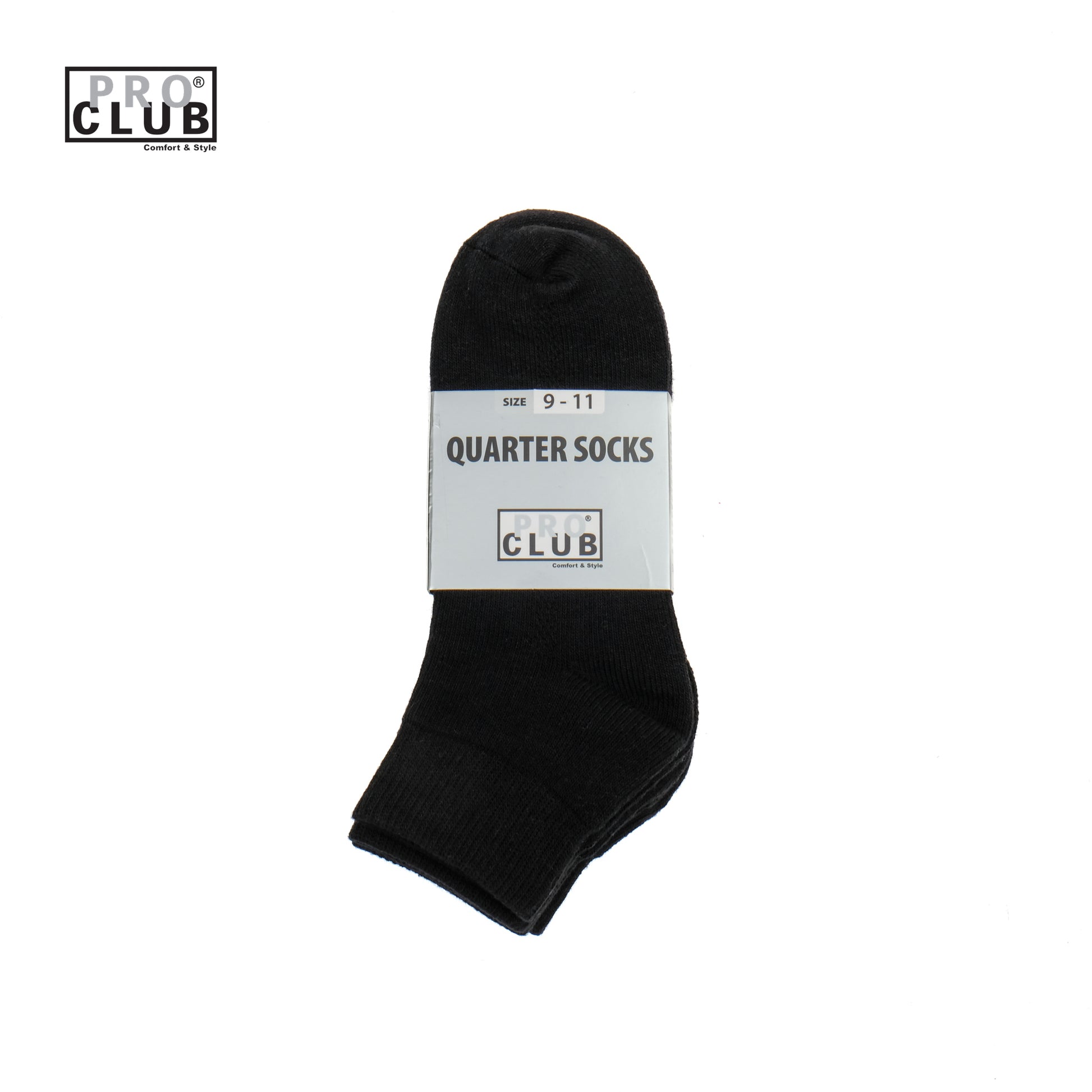 PROCLUB 6.5oz Heavyweight 3-Pack Quarter Socks in Black — Heavyweight USA Cotton