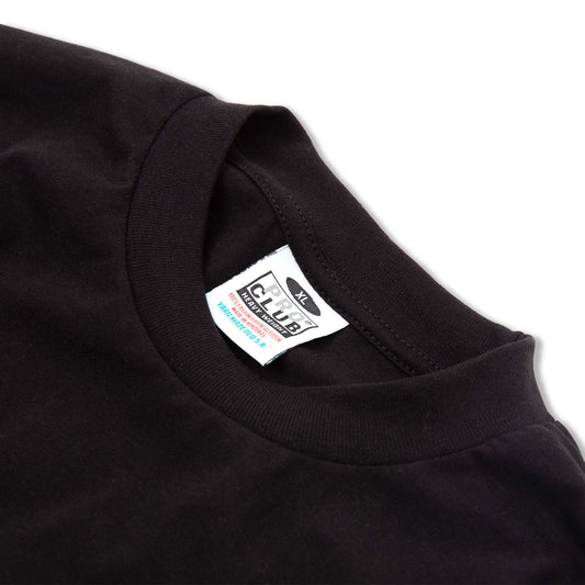 PROCLUB 6.5oz Heavyweight Long Sleeve Tee in Black — Collar and Neck Label Detail