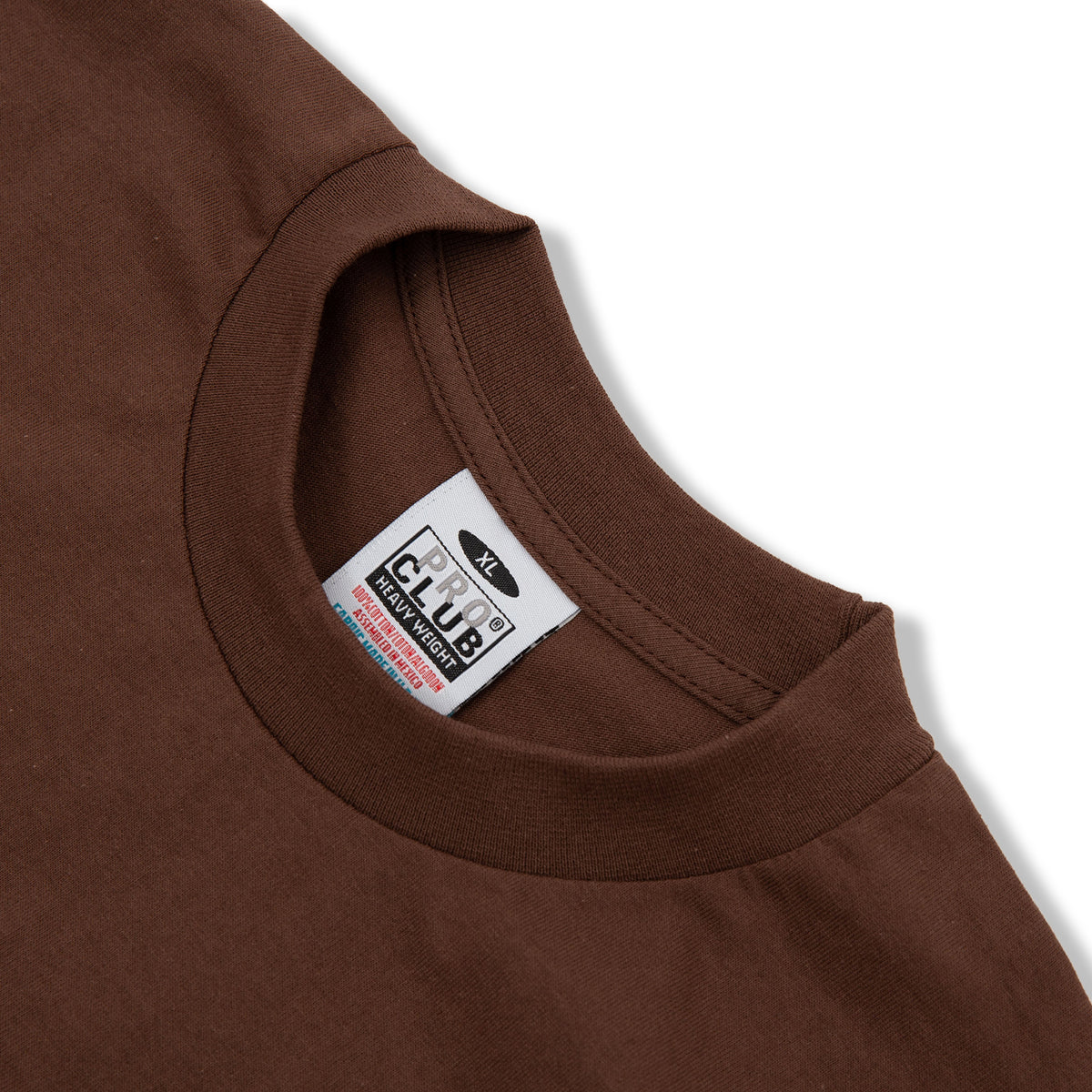 PROCLUB 6.5oz Heavyweight Short Sleeve Tee in Brown — Collar and Neck Label Detail
