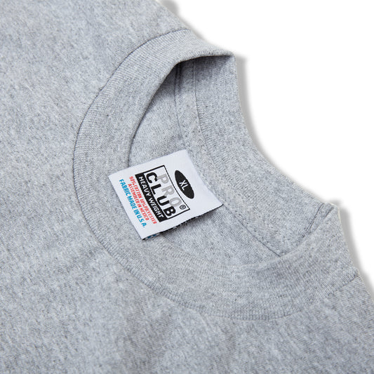 PROCLUB 6.5oz Heavyweight Short Sleeve Tee in Heather Gray — Collar and Neck Label Detail