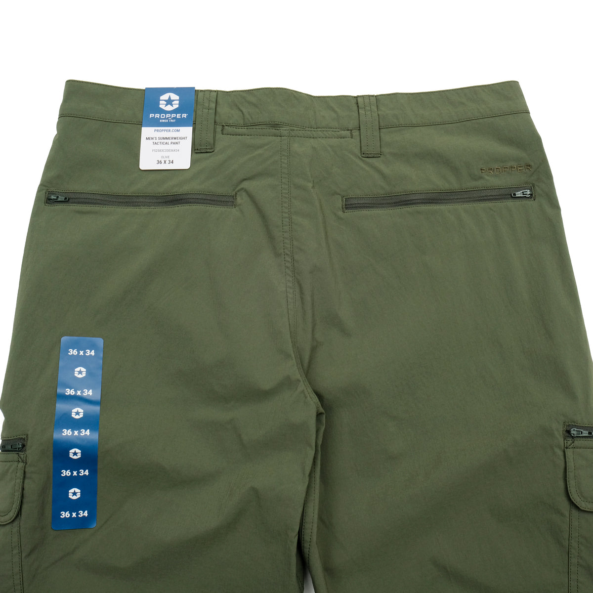 PROPPER Summerweight Tactical Pants in OLIVE — Rear Zipper Pocket Detail