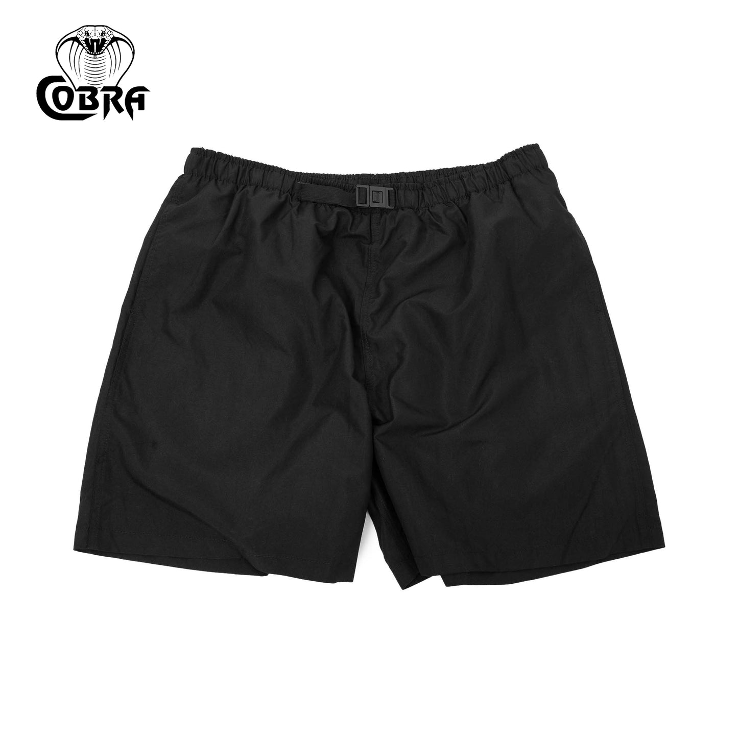 COBRA CAPS Microfiber Shorts in BLACK — Quick-Dry Adjustable Buckle