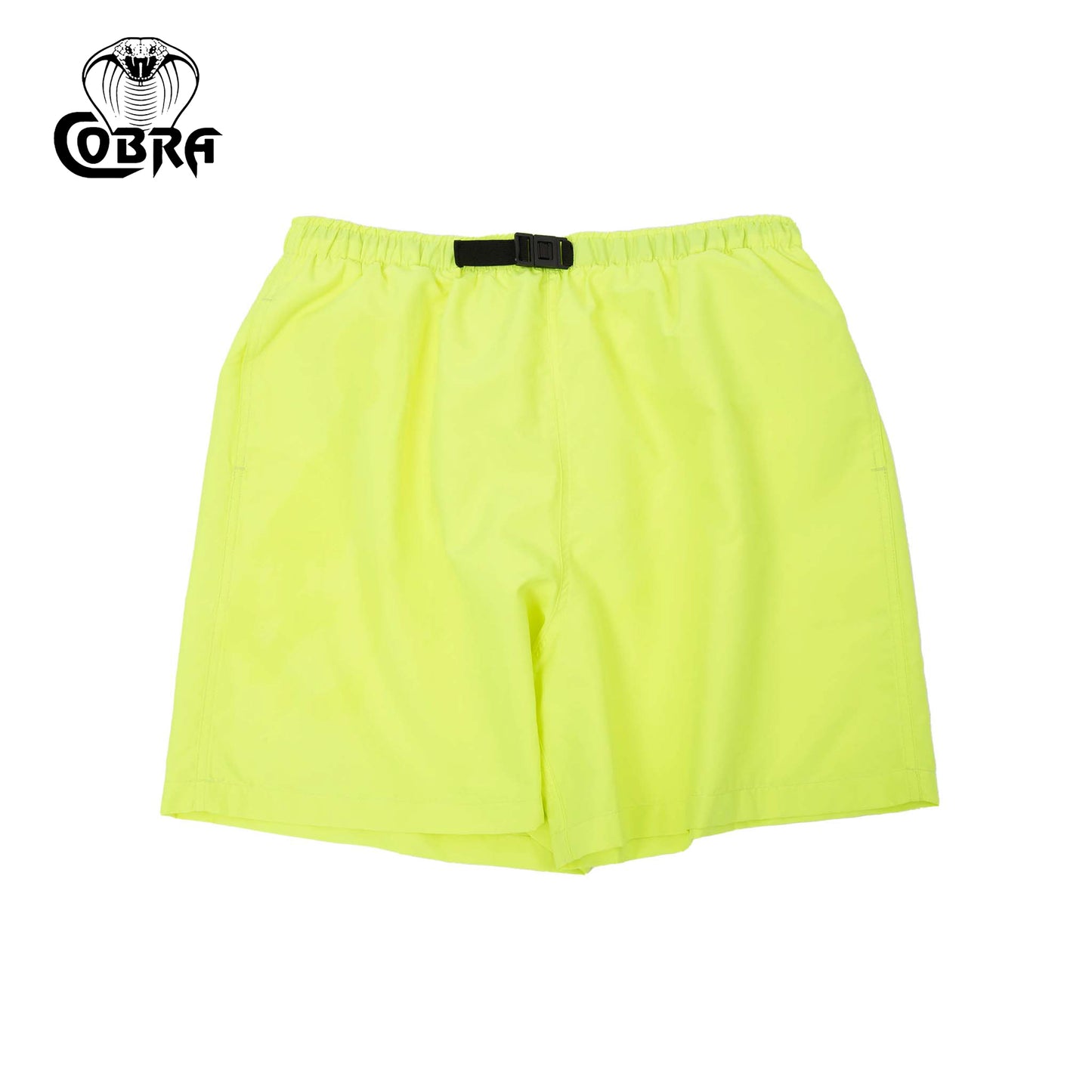 COBRA CAPS Microfiber Shorts in SAFETY GREEN — Quick-Dry Adjustable Buckle
