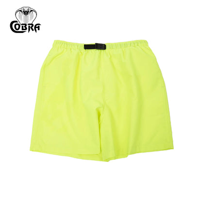 COBRA CAPS Microfiber Shorts in SAFETY GREEN — Quick-Dry Adjustable Buckle
