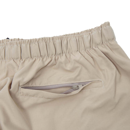 COBRA CAPS Microfiber Shorts in KHAKI — Back Pocket with Zipper Detail