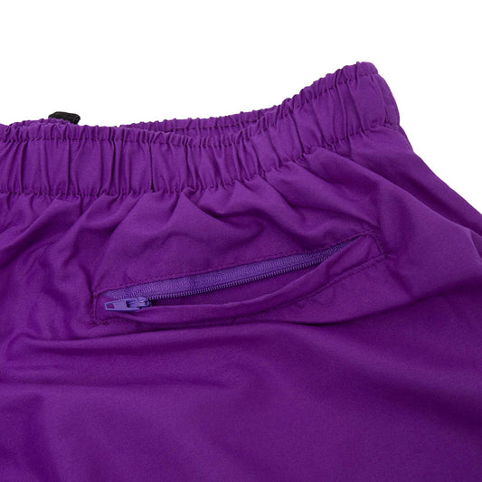 COBRA CAPS Microfiber Shorts in PURPLE — Back Pocket with Zipper Detail