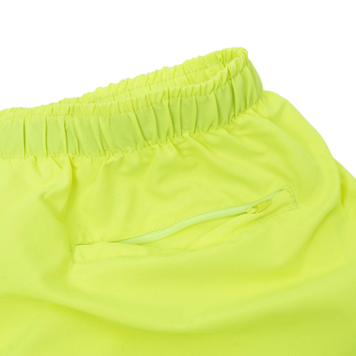 COBRA CAPS Microfiber Shorts in SAFETY GREEN — Back Pocket with Zipper Detail