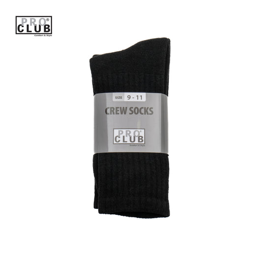 PROCLUB 6.5oz Heavyweight 3-Pack Crew Socks in Black — Heavyweight USA Cotton