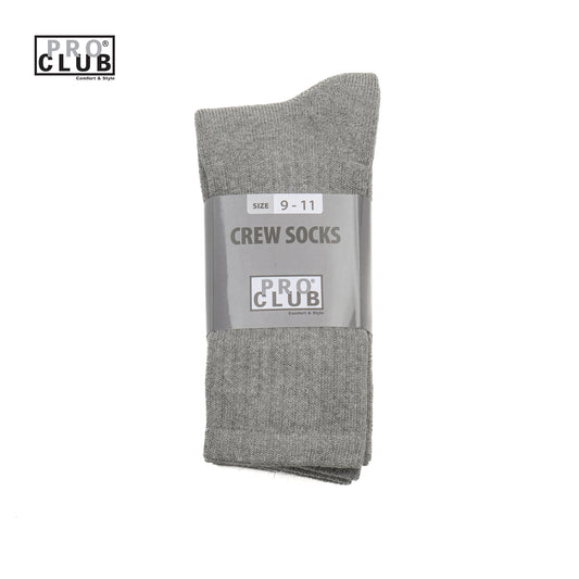 PROCLUB 6.5oz Heavyweight 3-Pack Crew Socks in H.Gray — Heavyweight USA Cotton