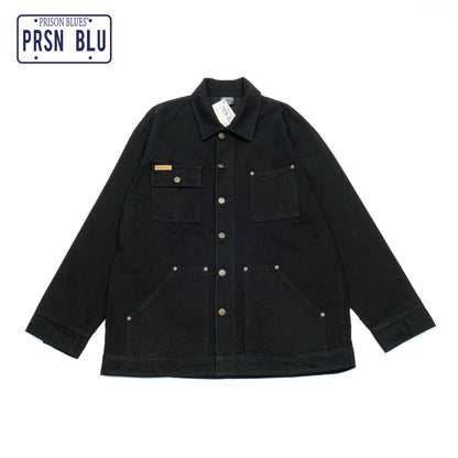 PRISON BLUES Yard Coat in Rinsed Black | Heavyweight Denim Workwear 