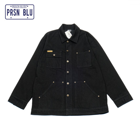 PRISON BLUES Yard Coat in Rinsed Black | Heavyweight Denim Workwear 