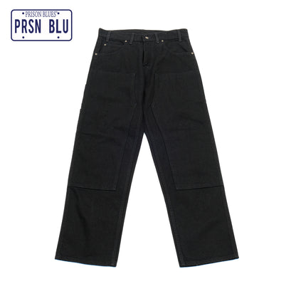 PRISON BLUES Double Knee Jeans in Rinsed Black | Heavyweight Denim