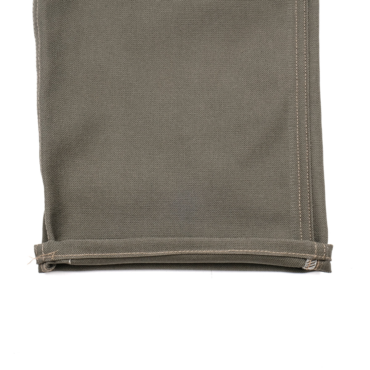 PRISON BLUES Heavyweight Jeans in Rigid Olive | Hem Detail
