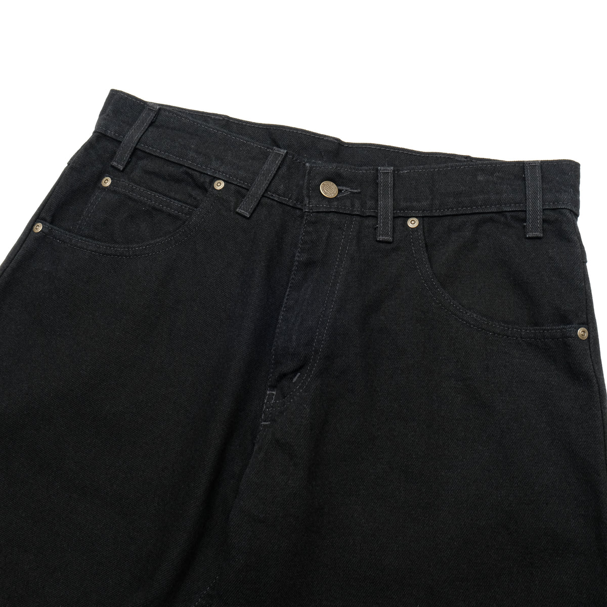 PRISON BLUES Relaxed Fit Jeans in Rinsed Black | Front Pocket Detail
