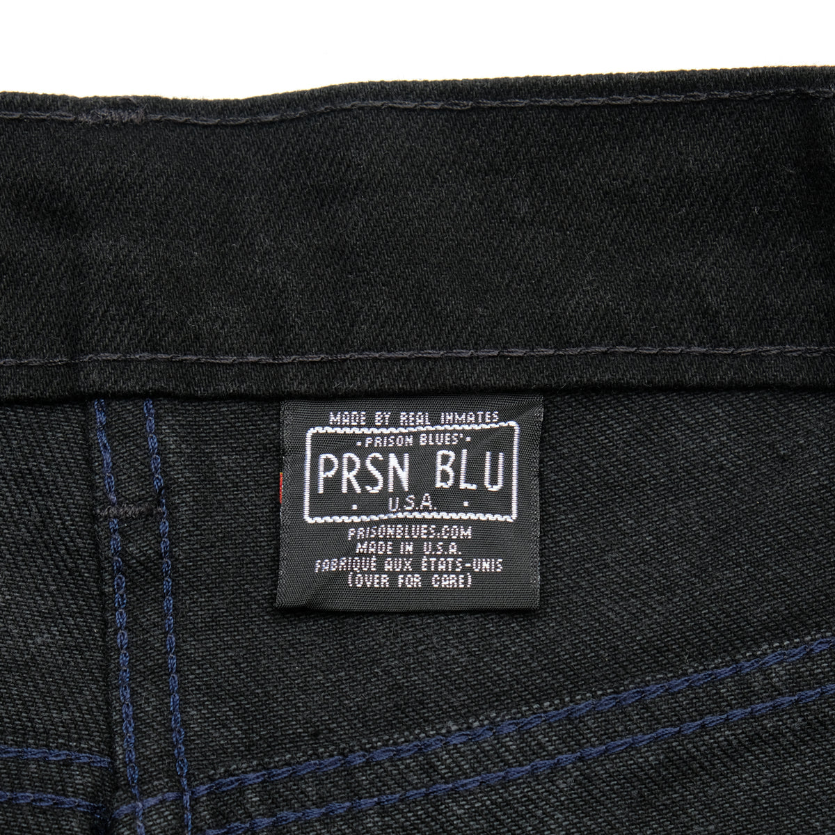 PRISON BLUES Heavyweight Jeans in Rinsed Black | Made in USA Tag Detail