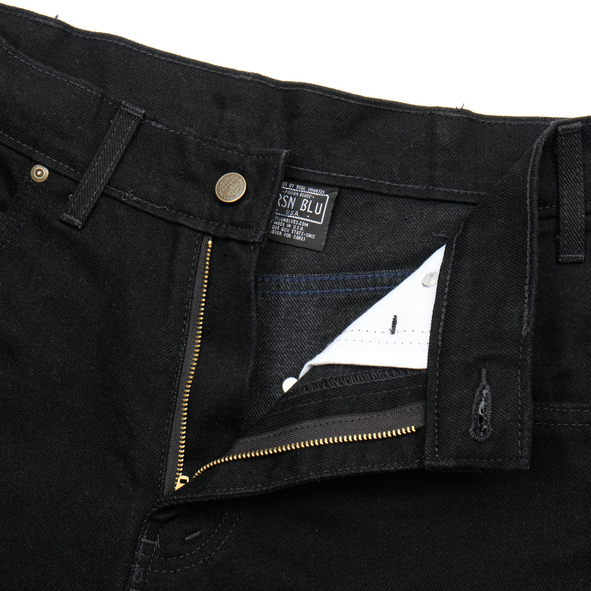 PRISON BLUES Relaxed Fit Jeans in Rinsed Black | Zipper Fly Detail