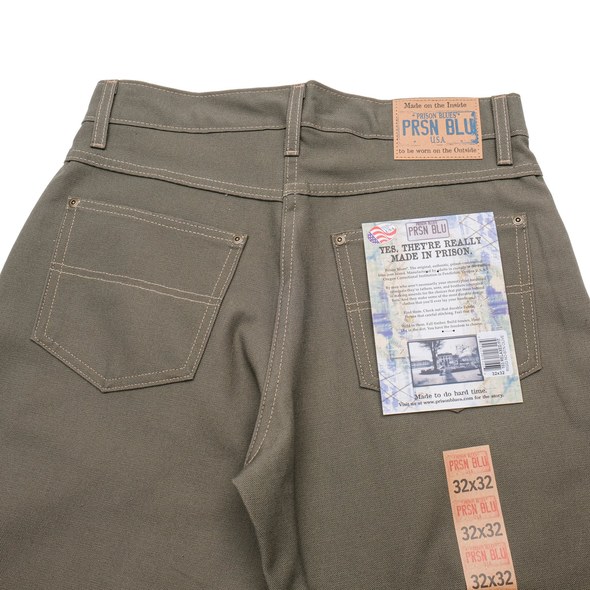 PRISON BLUES Relaxed Fit Jeans in Rigid Olive | Back Pocket Detail