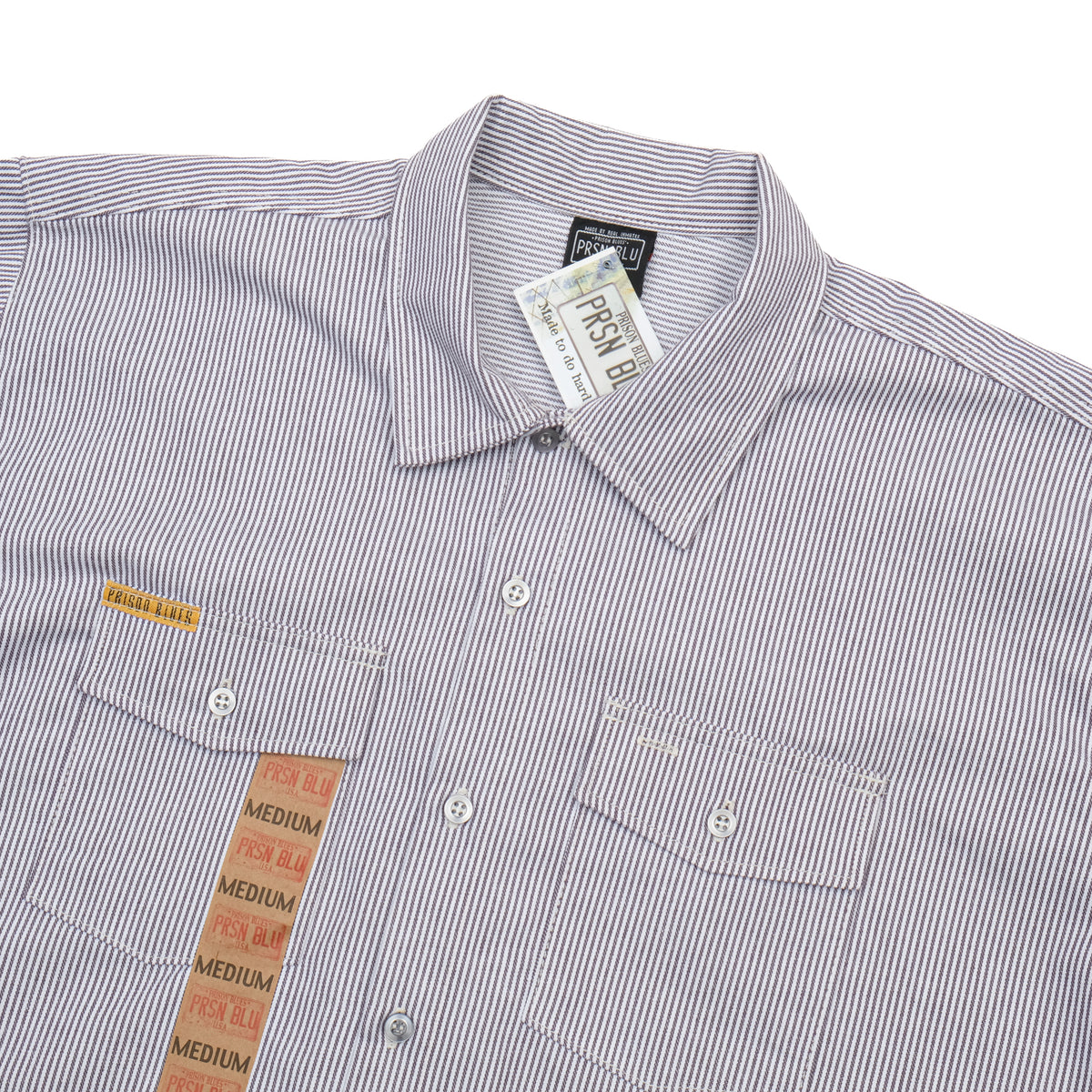 PRISON BLUES Short Sleeve Work Shirt in Hickory | Chest Pocket and Collar Detail