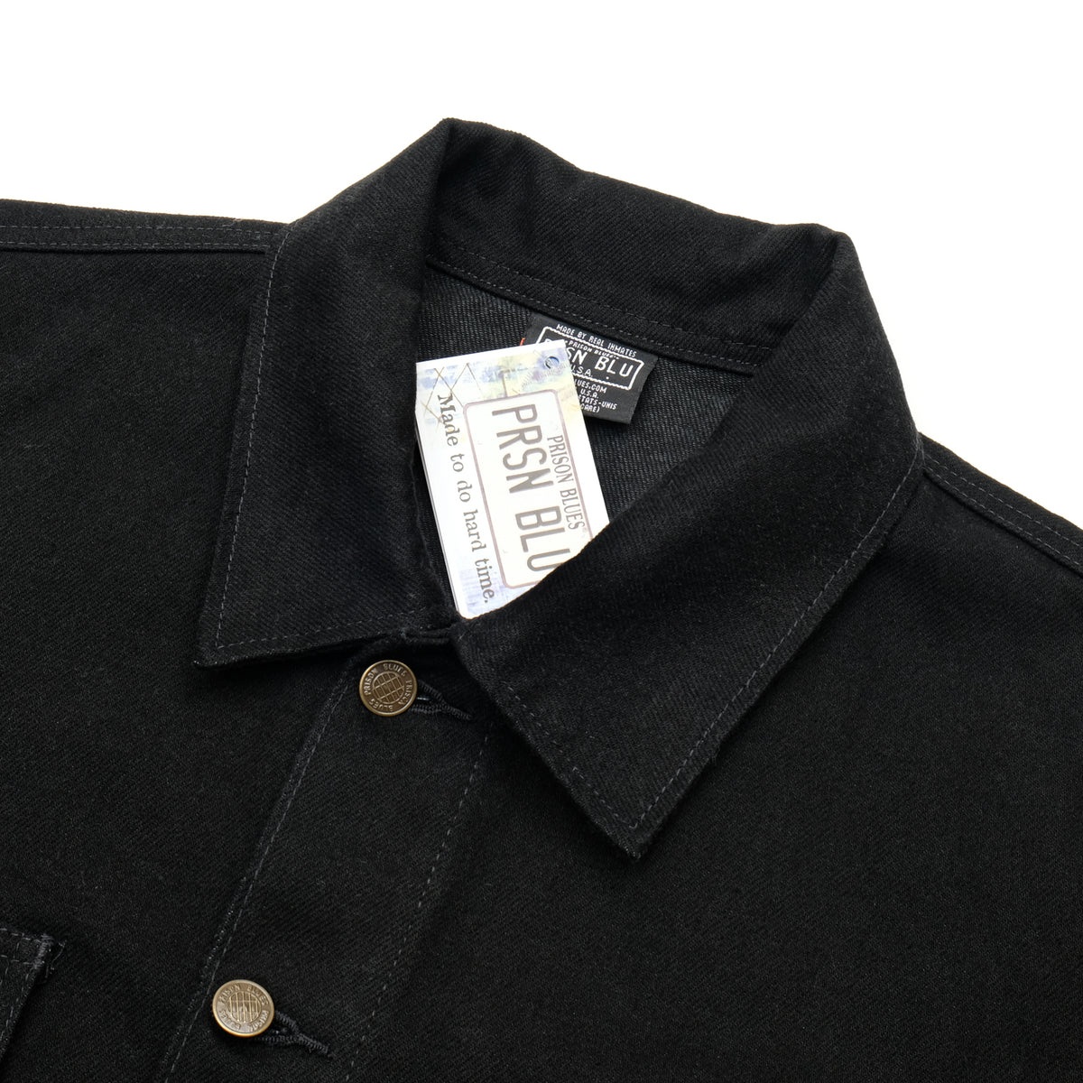 PRISON BLUES Yard Coat in Rinsed Black | Collar and Button Detail