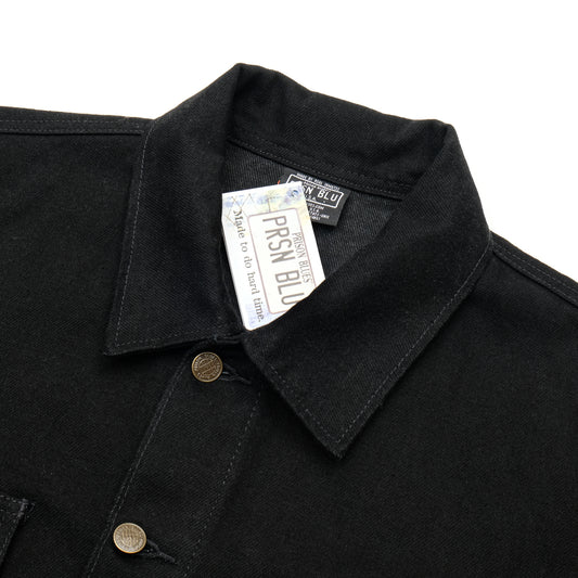 PRISON BLUES Yard Coat in Rinsed Black | Collar and Button Detail