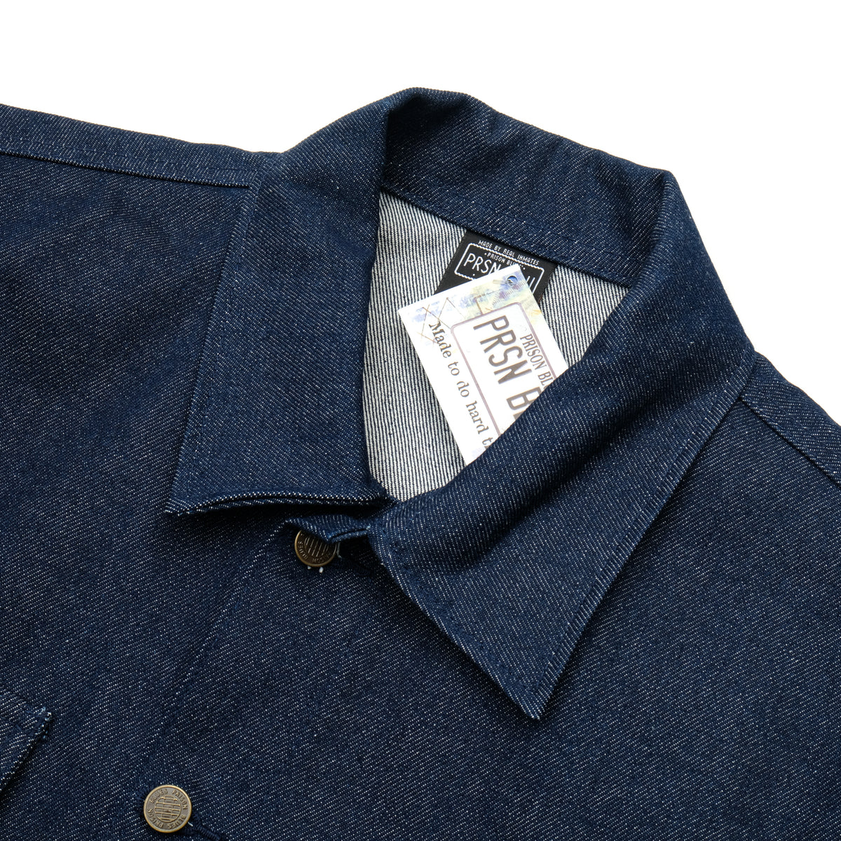 PRISON BLUES Yard Coat in Rigid Blue | Collar and Button Detail