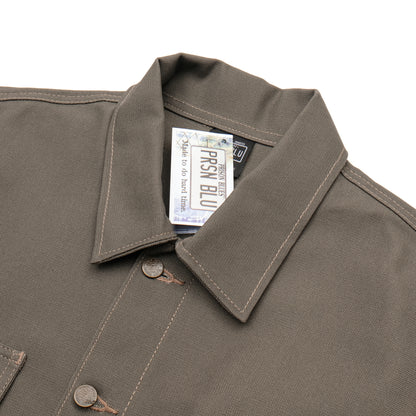 PRISON BLUES Yard Coat in Rigid Olive | Collar and Button Detail