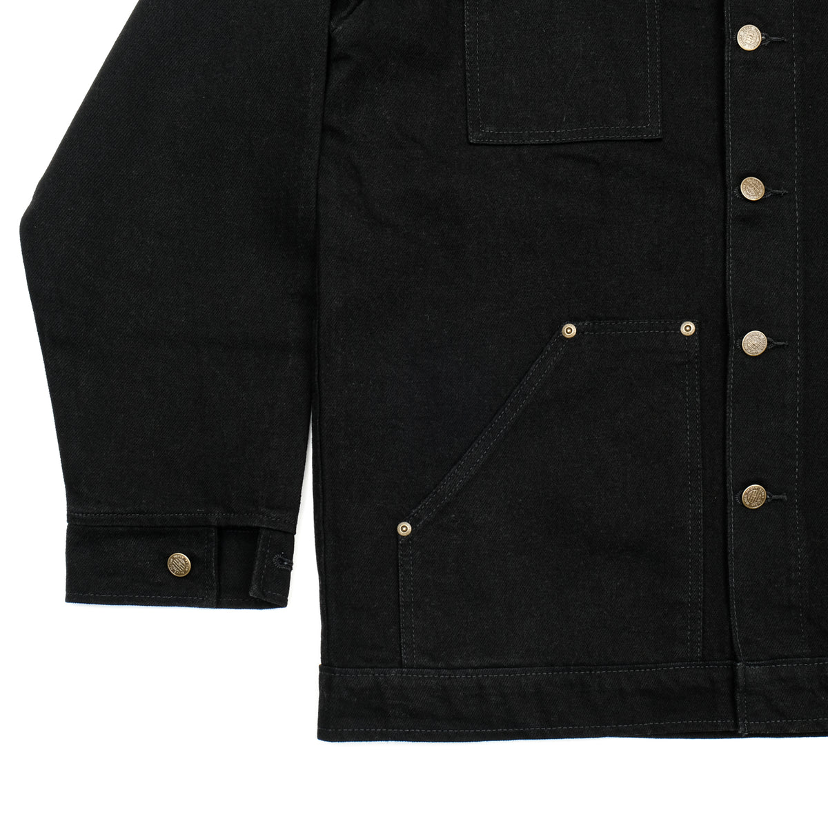 PRISON BLUES Yard Coat in Rinsed Black | Adjustable Button Cuff and Pocket Detail