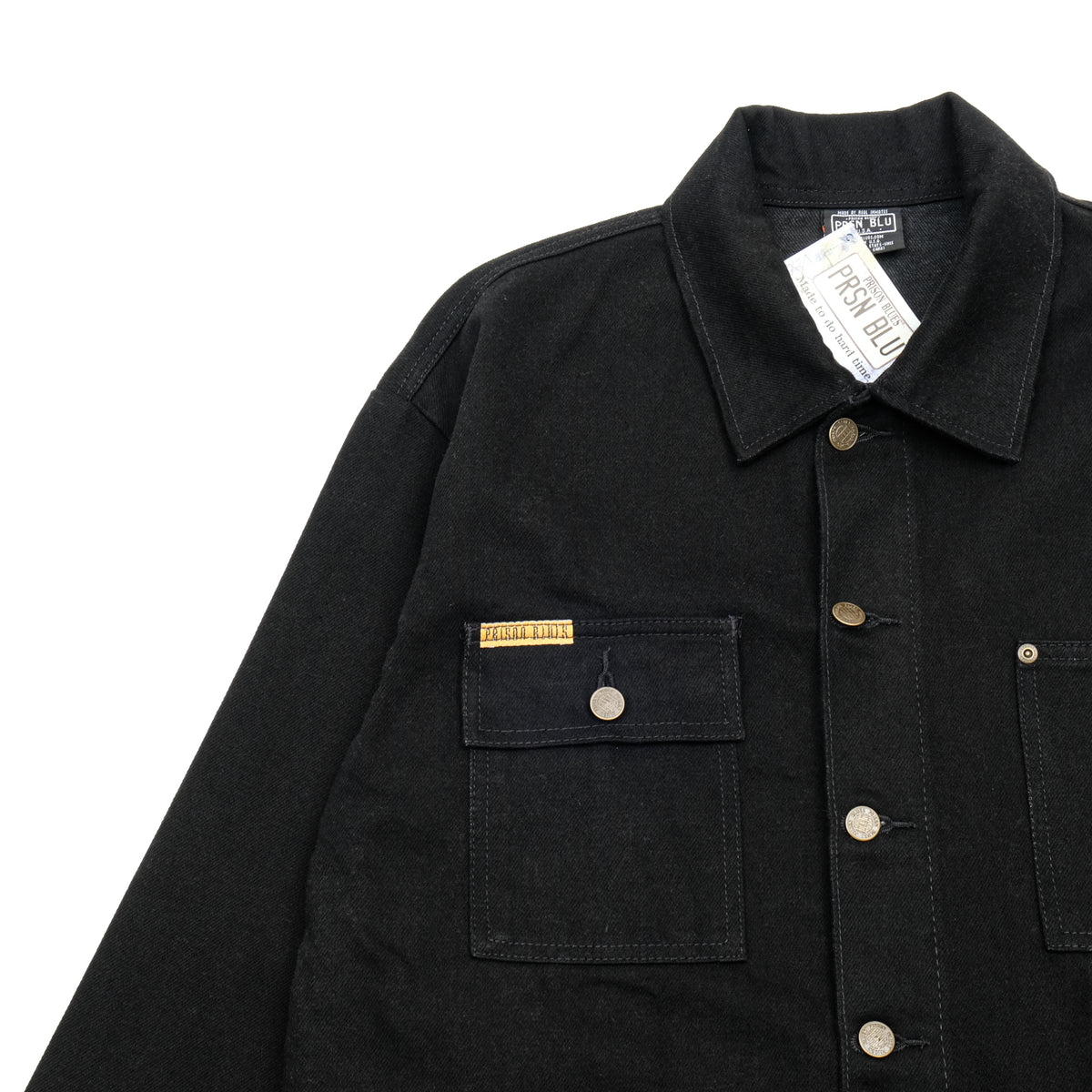 PRISON BLUES Yard Coat in Rinsed Black | Chest and Hand Pocket Detail