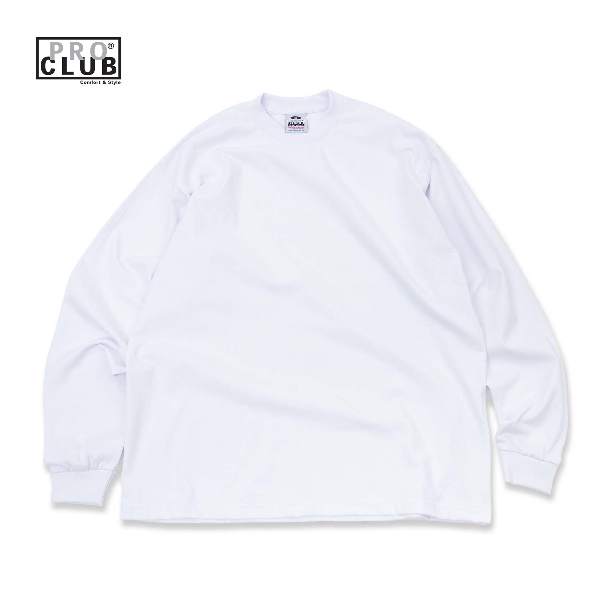 PROCLUB 6.5oz Heavyweight Long Sleeve Tee in White — Heavyweight USA Cotton