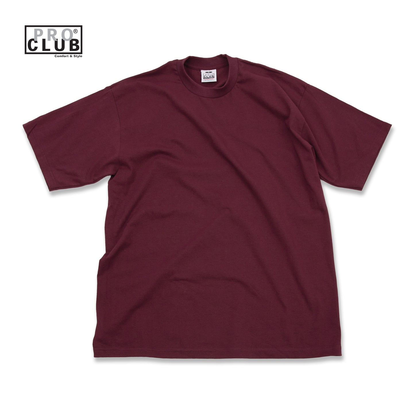 PROCLUB 6.5oz Heavyweight Short Sleeve Tee in Maroon — Heavyweight USA Cotton