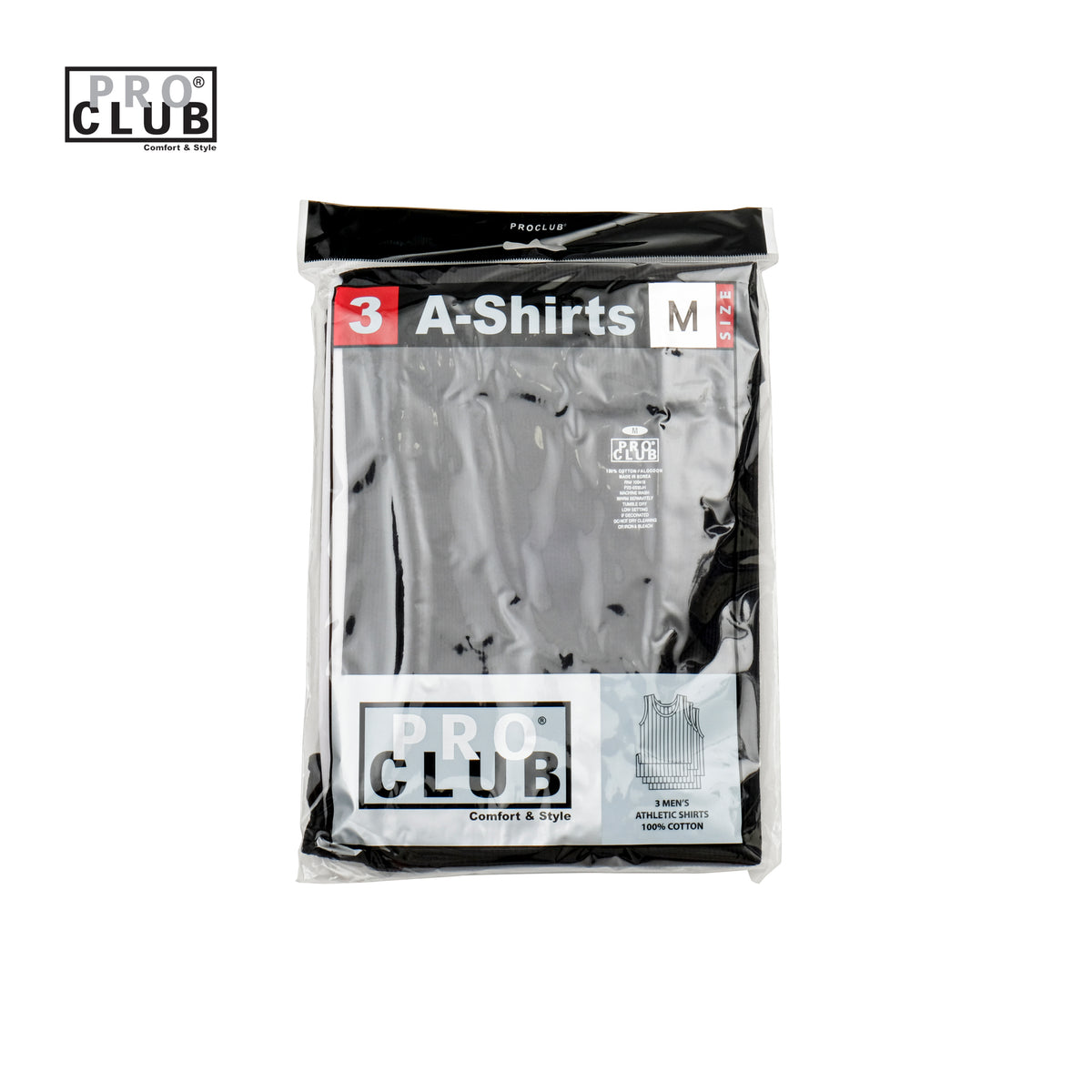 PROCLUB Midweight 3-Pack Athletic Shirts in Black — USA Cotton