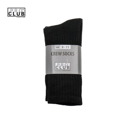 PROCLUB 6.5oz Heavyweight 3-Pack Crew Socks in Black — Heavyweight USA Cotton