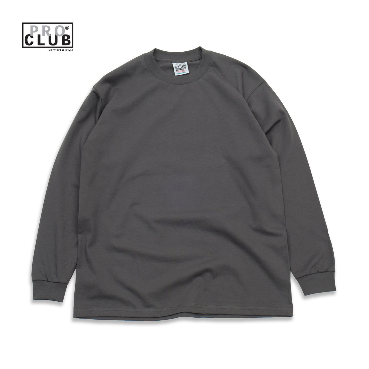 PROCLUB 6.5oz Heavyweight Long Sleeve Tee in Graphite — Heavyweight USA Cotton