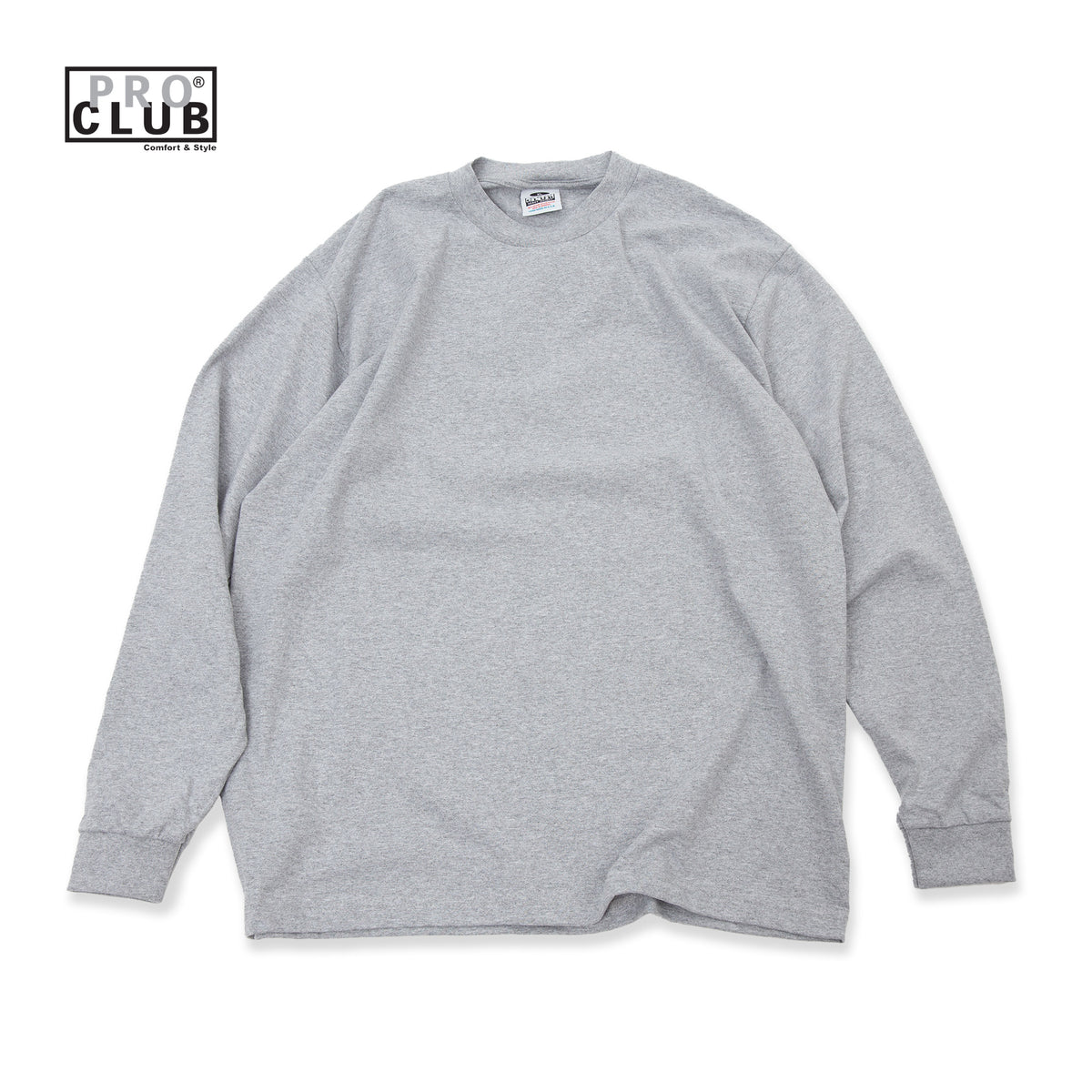 PROCLUB 6.5oz Heavyweight Long Sleeve Tee in Heather Gray — Heavyweight USA Cotton