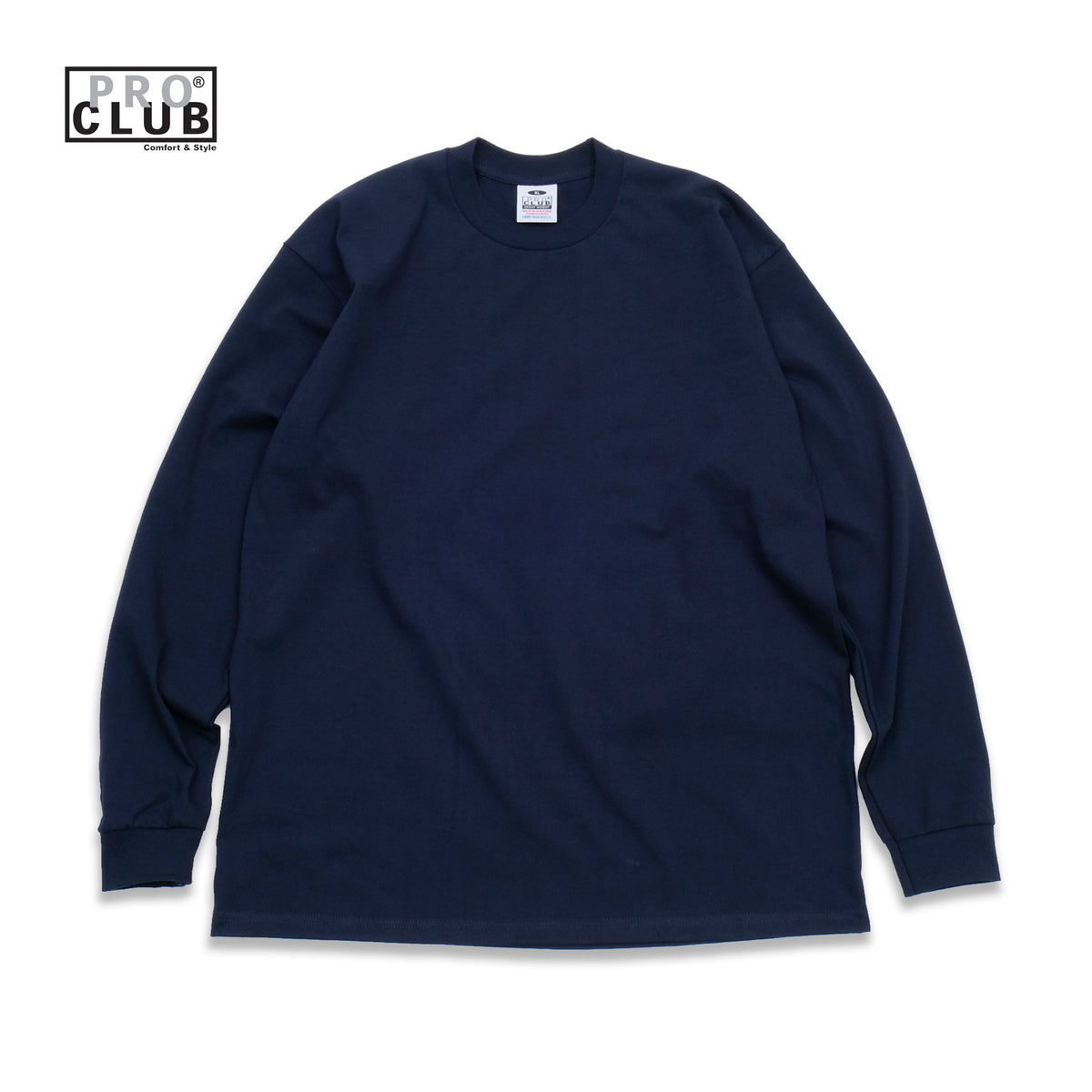PROCLUB 6.5oz Heavyweight Long Sleeve Tee in Navy — Heavyweight USA Cotton