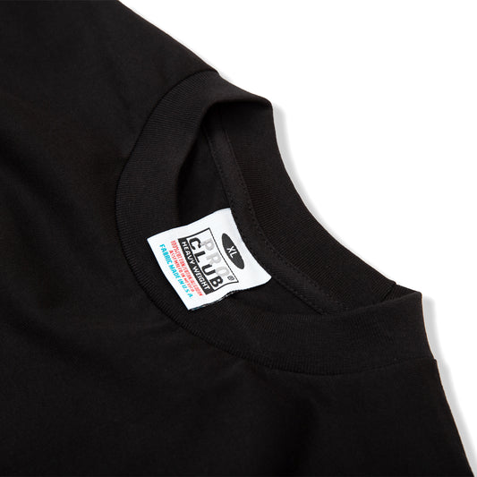 PROCLUB 6.5oz Heavyweight Short Sleeve Tee in Black — Collar and Neck Label Detail