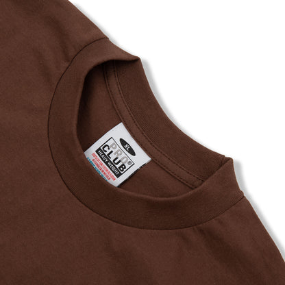 PROCLUB 6.5oz Heavyweight Short Sleeve Tee in Brown — Collar and Neck Label Detail