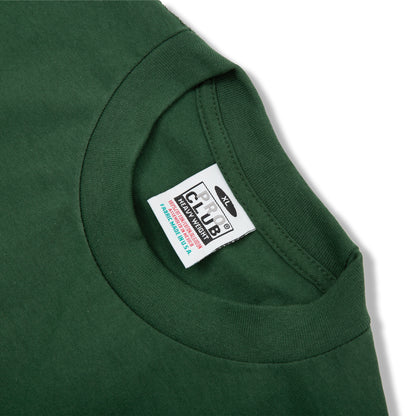 PROCLUB 6.5oz Heavyweight Short Sleeve Tee in Forest Green — Collar and Neck Label Detail