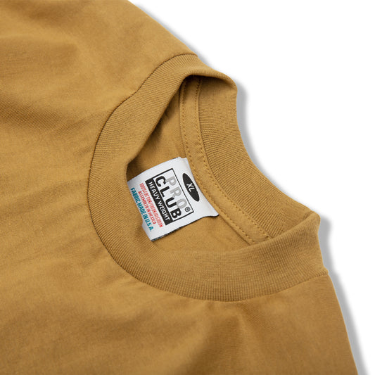 PROCLUB 6.5oz Heavyweight Short Sleeve Tee in Mustard — Collar and Neck Label Detail