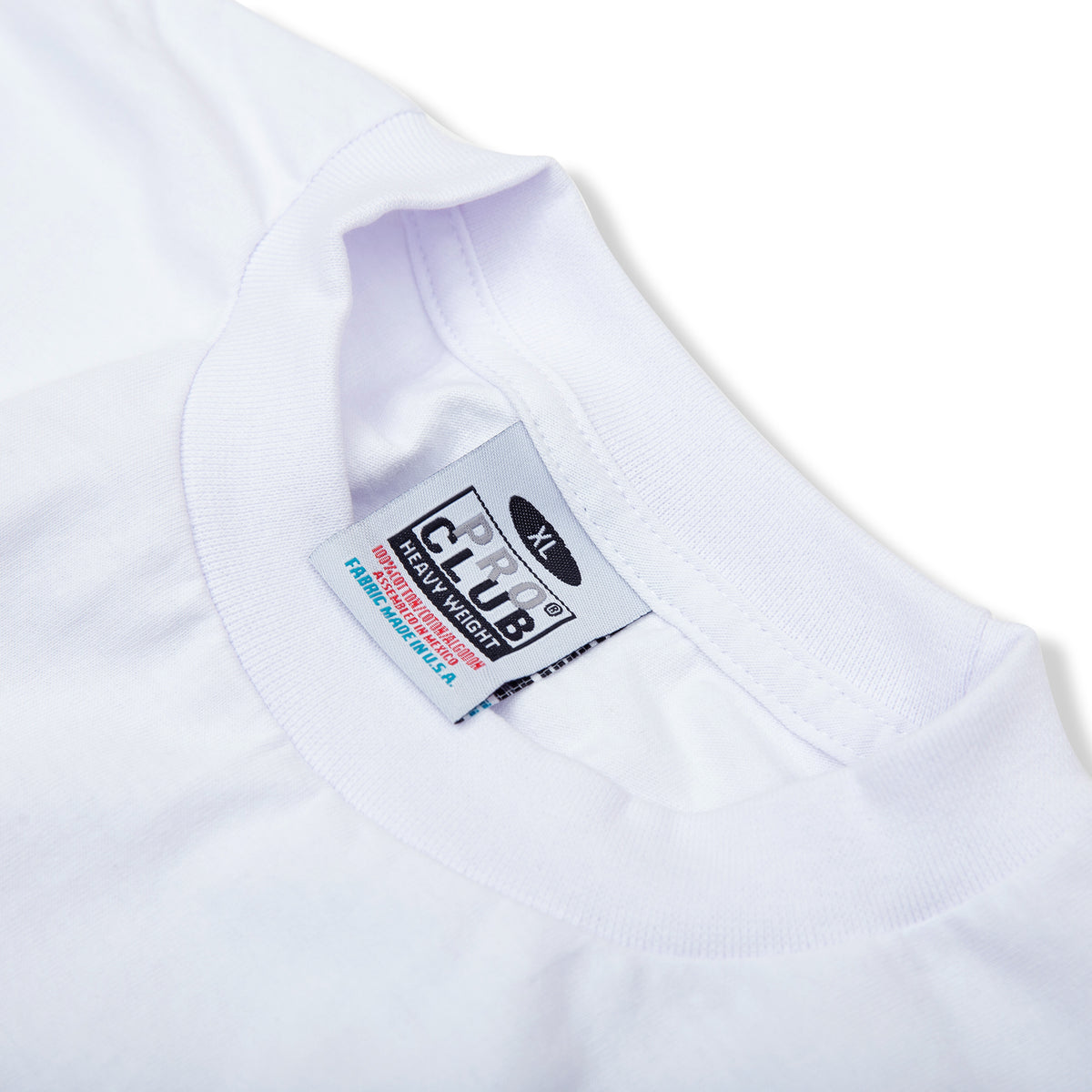 PROCLUB 6.5oz Heavyweight Short Sleeve Tee in White — Collar and Neck Label Detail