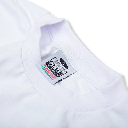 PROCLUB 6.5oz Heavyweight Short Sleeve Tee in White — Collar and Neck Label Detail