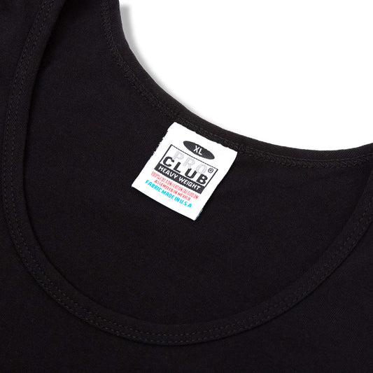 PROCLUB 6.5oz Heavyweight Tank Top in Black — Collar and Neck Label Detail