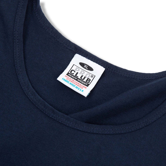 PROCLUB 6.5oz Heavyweight Tank Top in Navy — Collar and Neck Label Detail