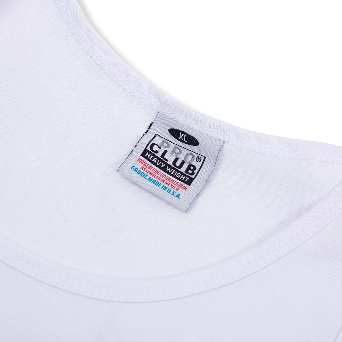 PROCLUB 6.5oz Heavyweight Tank Top in White — Collar and Neck Label Detail