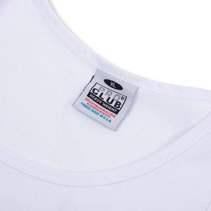 PROCLUB 6.5oz Heavyweight Tank Top in White — Collar and Neck Label Detail