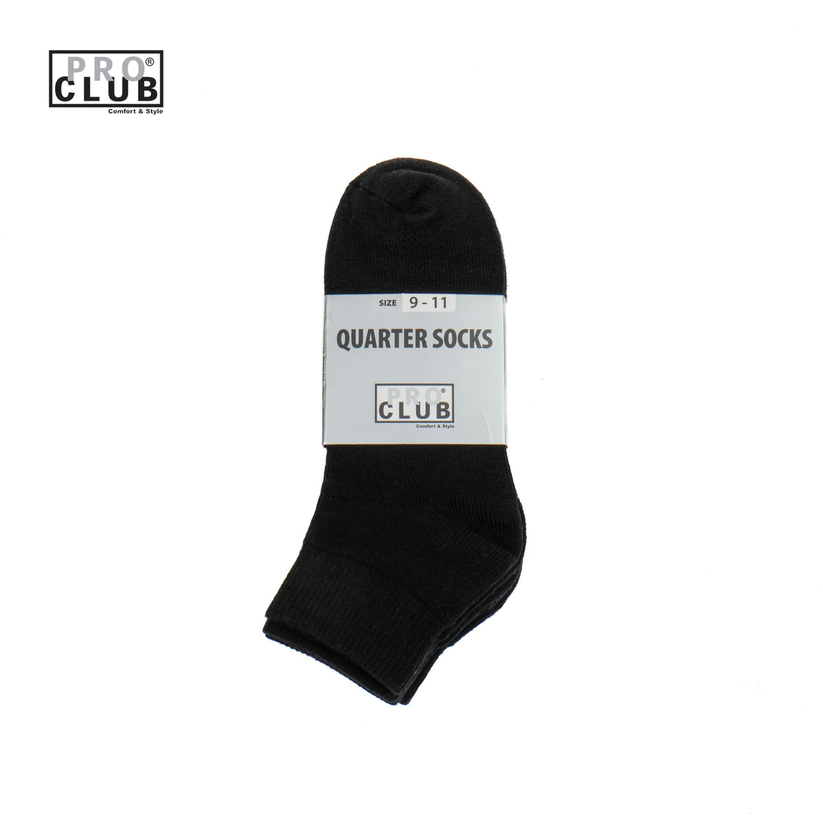 PROCLUB 6.5oz Heavyweight 3-Pack Quarter Socks in Black — Heavyweight USA Cotton
